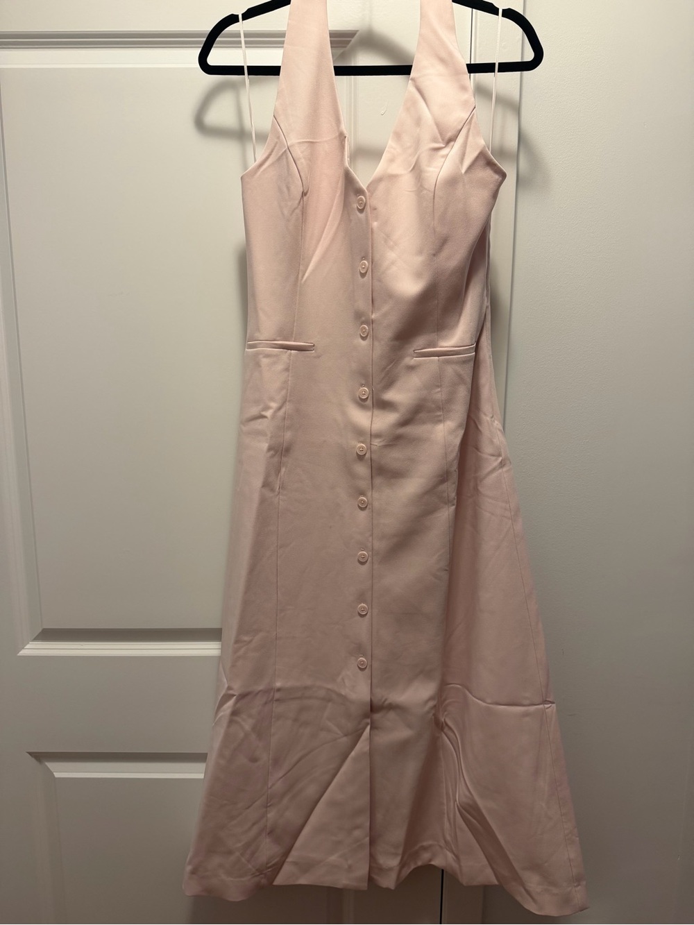 Halter Pink Button-Front Midi Dress